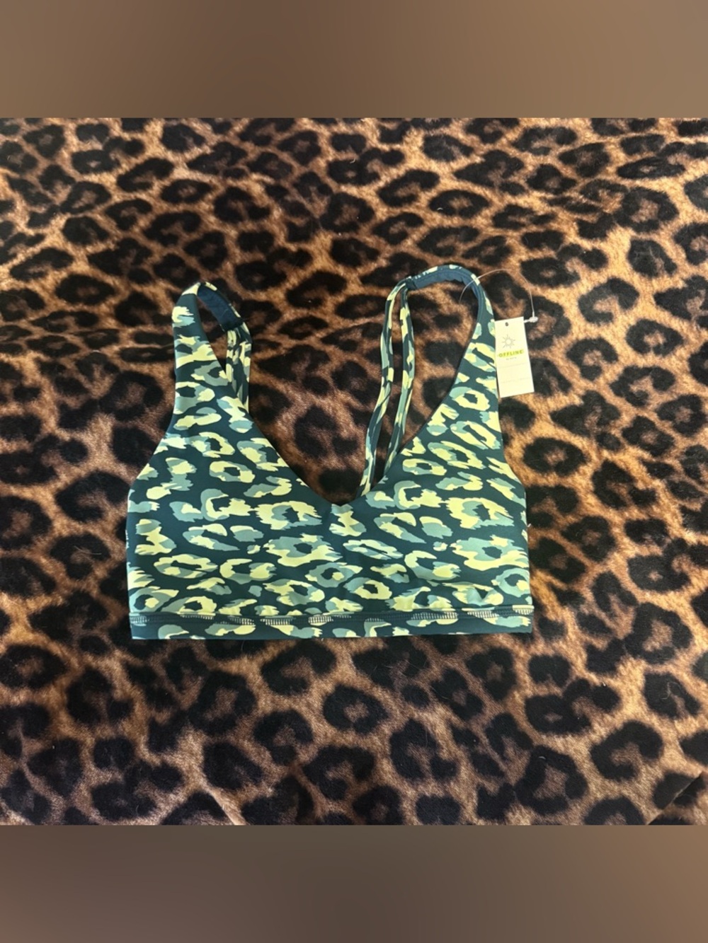 aeire Green Leopard Print Sports Bra